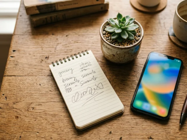 Shopping list next to a phone showing a festive sale, illustrating planned buying during the Amazon Great Indian Festival 2026