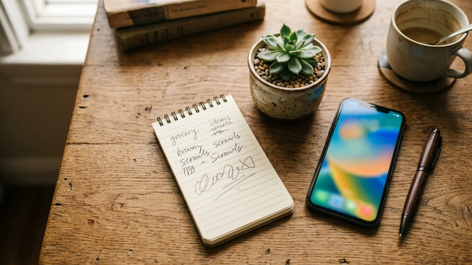 Shopping list next to a phone showing a festive sale, illustrating planned buying during the Amazon Great Indian Festival 2026