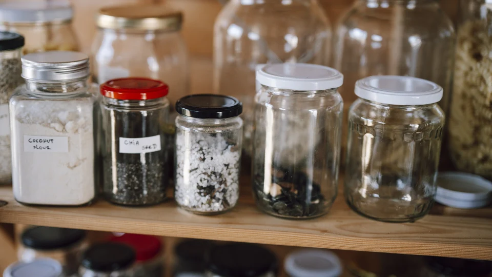Labelled pantry storage jars