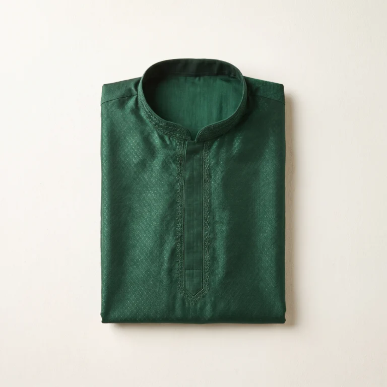 Cotton-silk jacquard kurta with light embroidery, representative editorial image