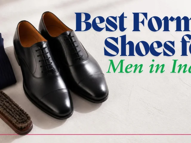 Best formal shoes for men in India: a pair of black leather cap-toe oxford shoes with a shoe brush