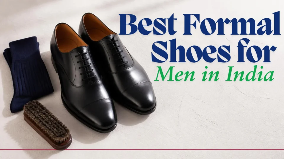 Best formal shoes for men in India: a pair of black leather cap-toe oxford shoes with a shoe brush